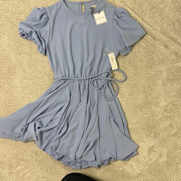 Premier Adore Chambray pastel blue, fit & flare flowy dress. braided waist  NWT - Picture 3 of 5